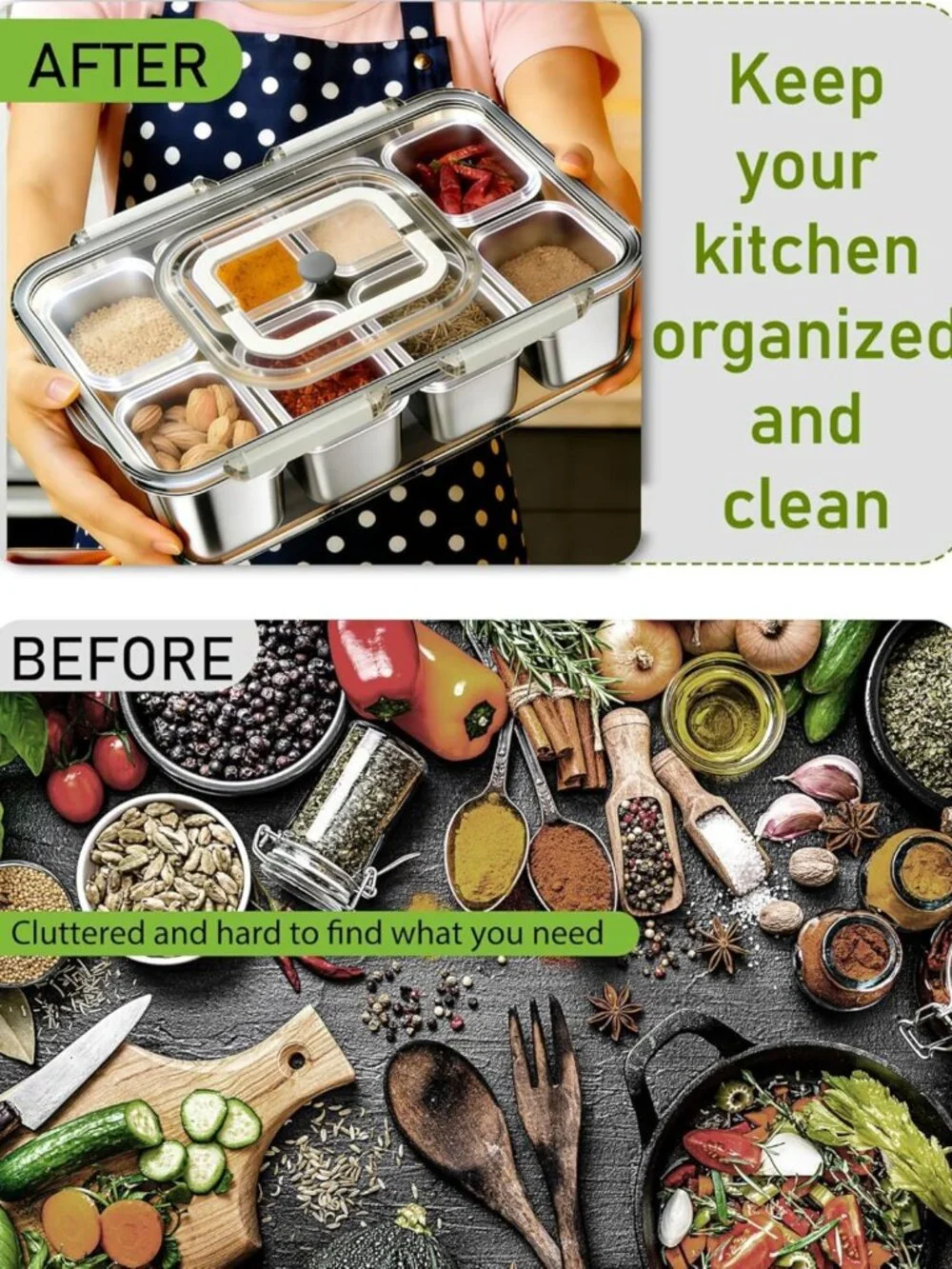 Large Stainless Steel Snack Tray with Lid & Handle - 8-Compartment Serving